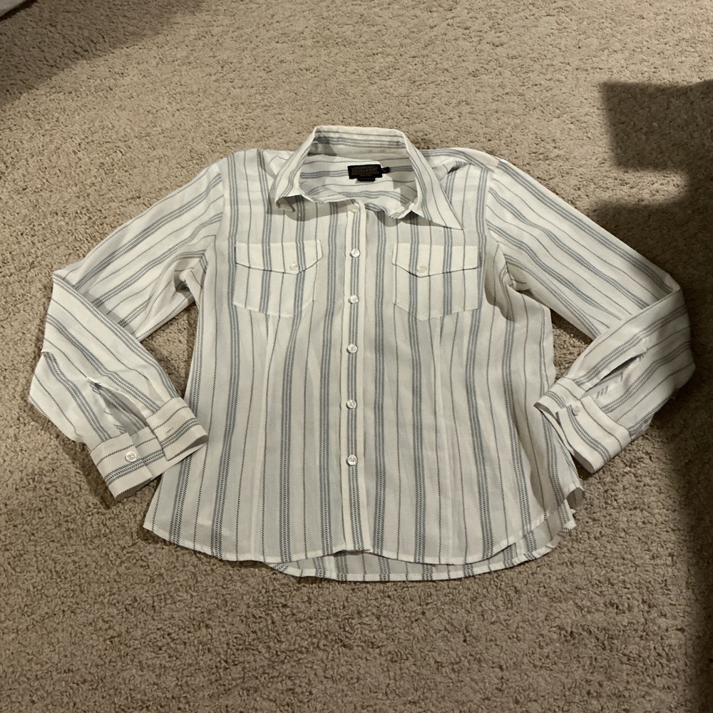 Pendleton Striped Button Down Shirt Petite 10 Western Collared Blouse Timeless